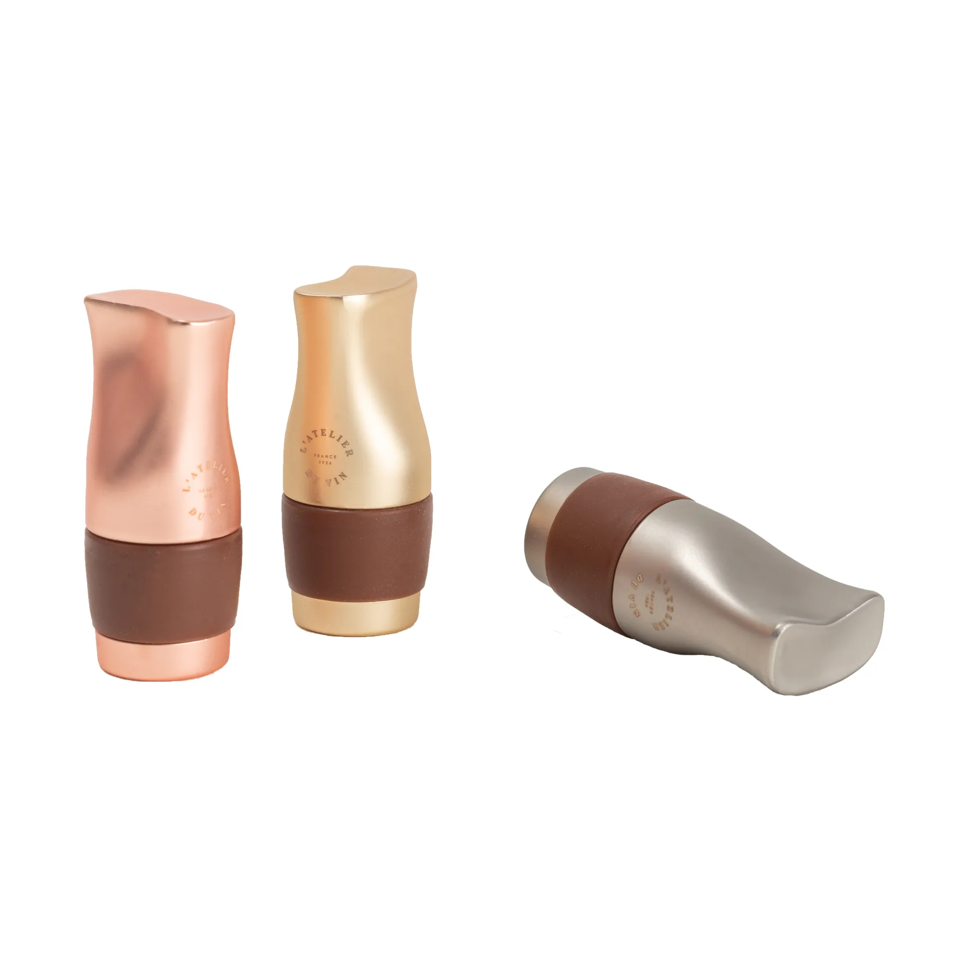 L'atelier du vin Le Trio bottle stoppers, Rose, silver and gold (matte) L'Atelier du Vin