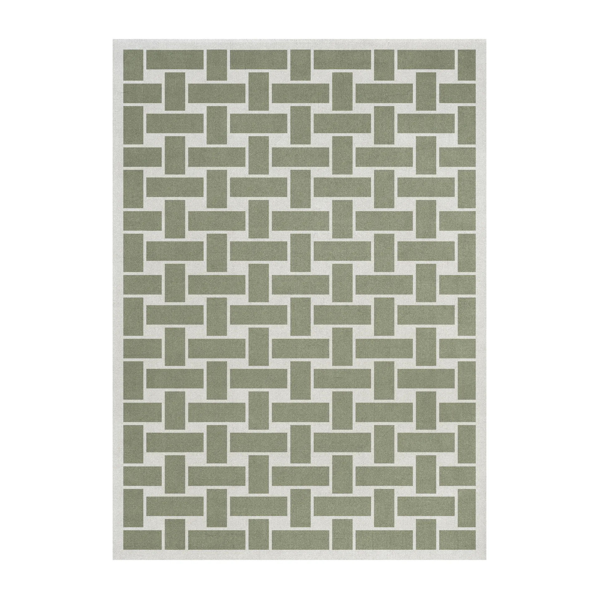 60S Geo Basket Weave wool carpet, Olive. 180x270 cm Layered