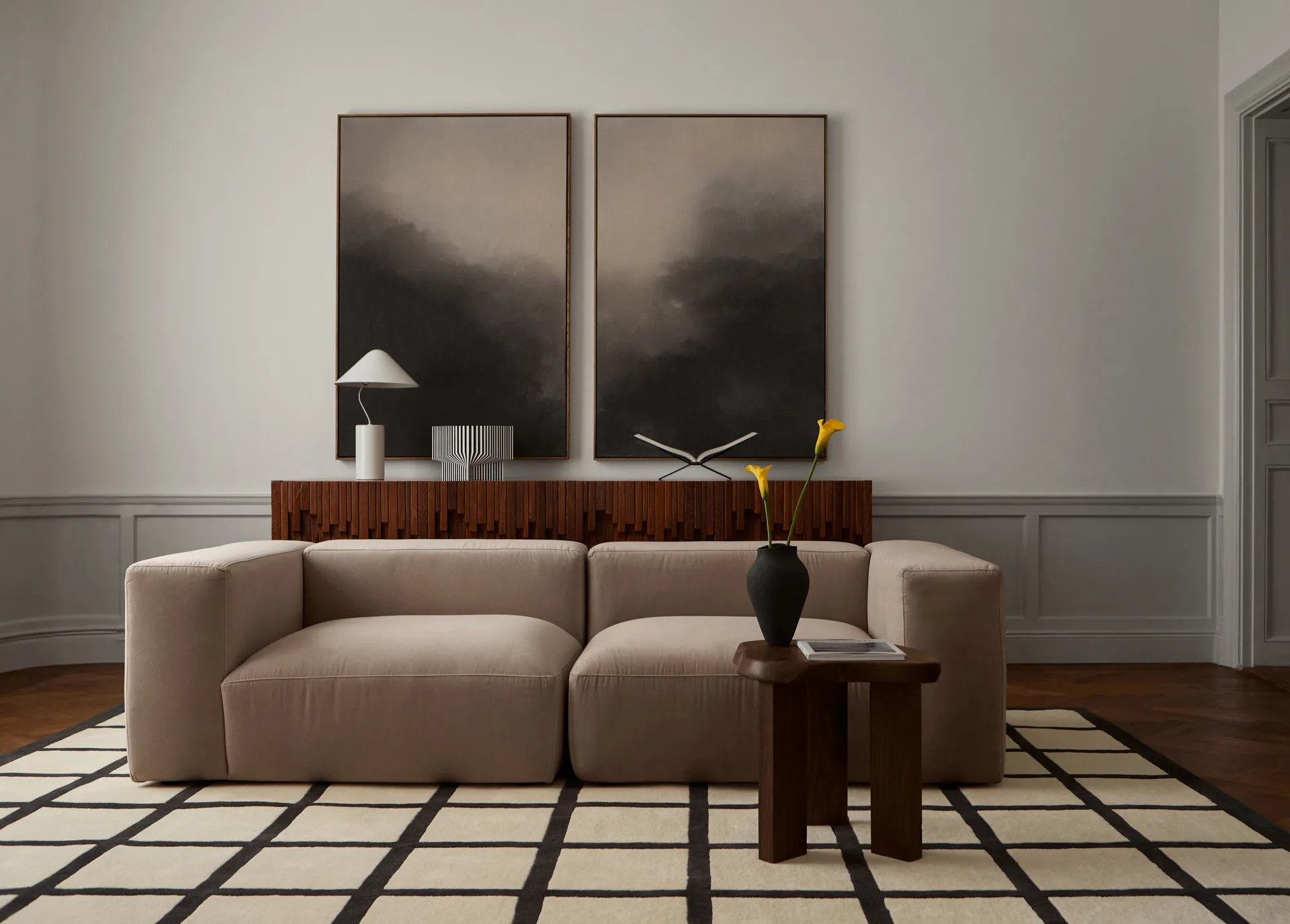 Avenue Checked Bone wool carpet, White. 180x270 cm Layered