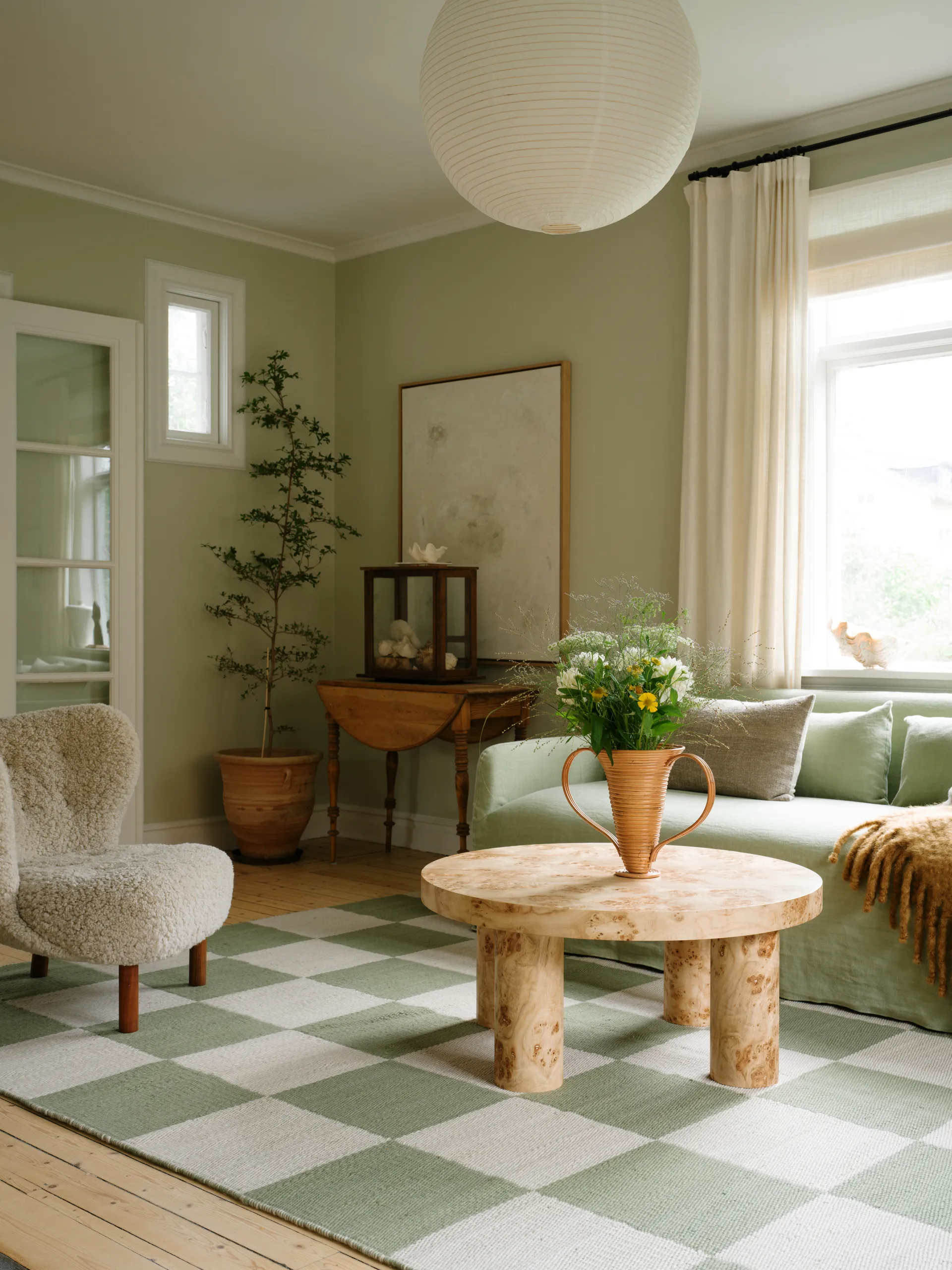 Chess wool rug, Sage, 140x200 cm Layered