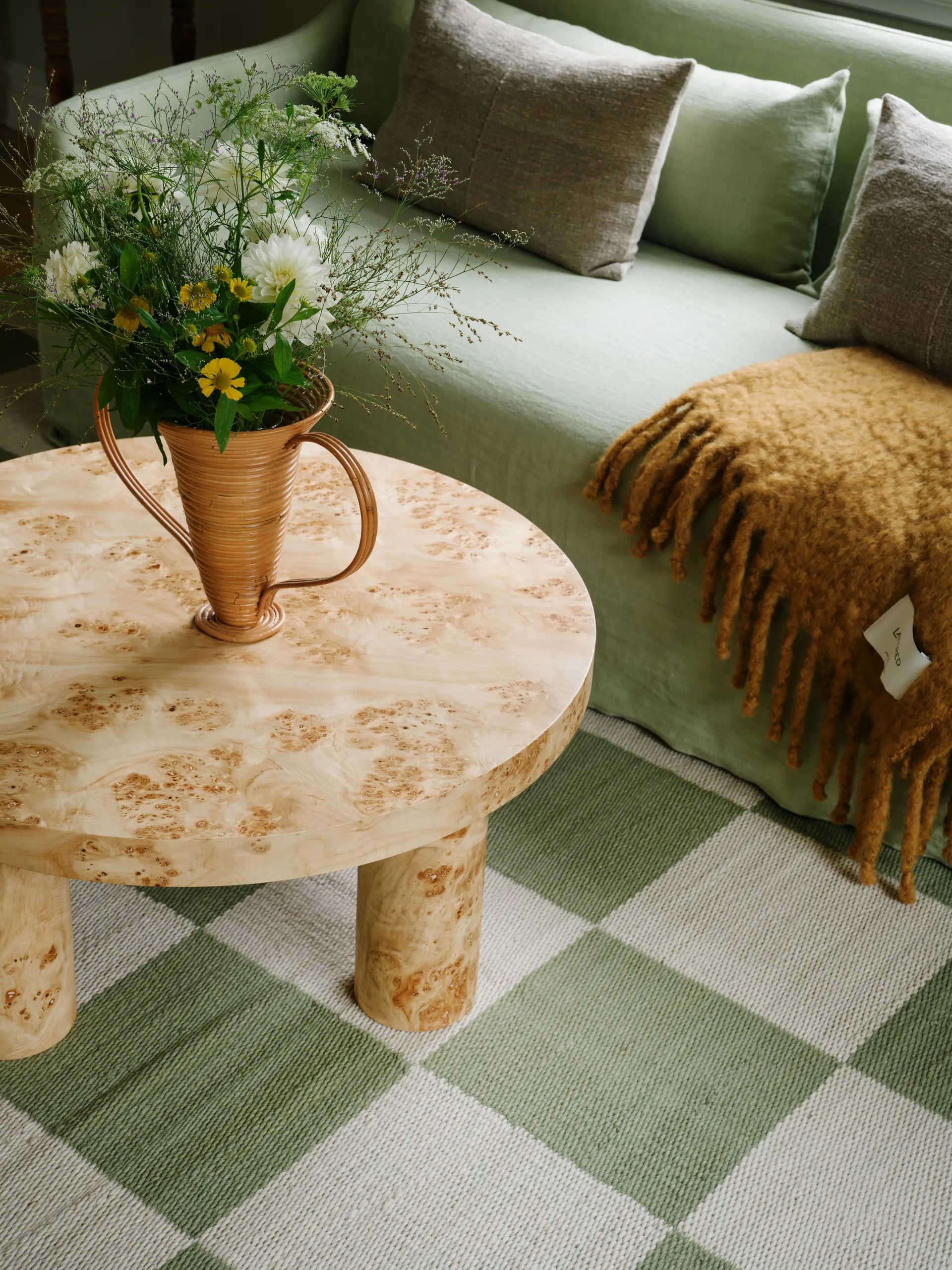 Chess wool rug, Sage, 180x270 cm Layered