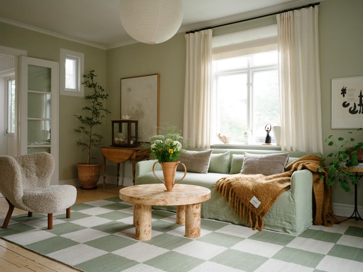 Chess wool rug, Sage, 200x300 cm Layered
