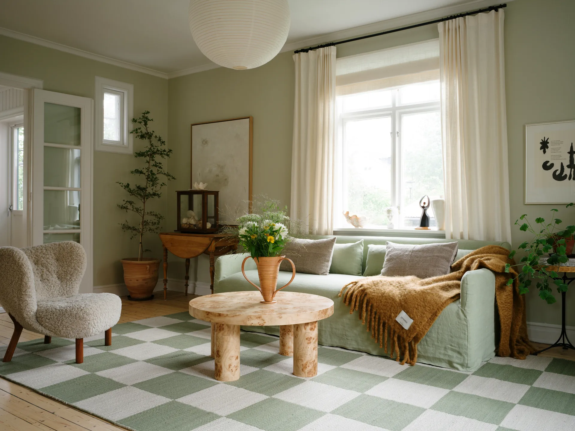 Chess wool rug, Sage, 250x350 cm Layered