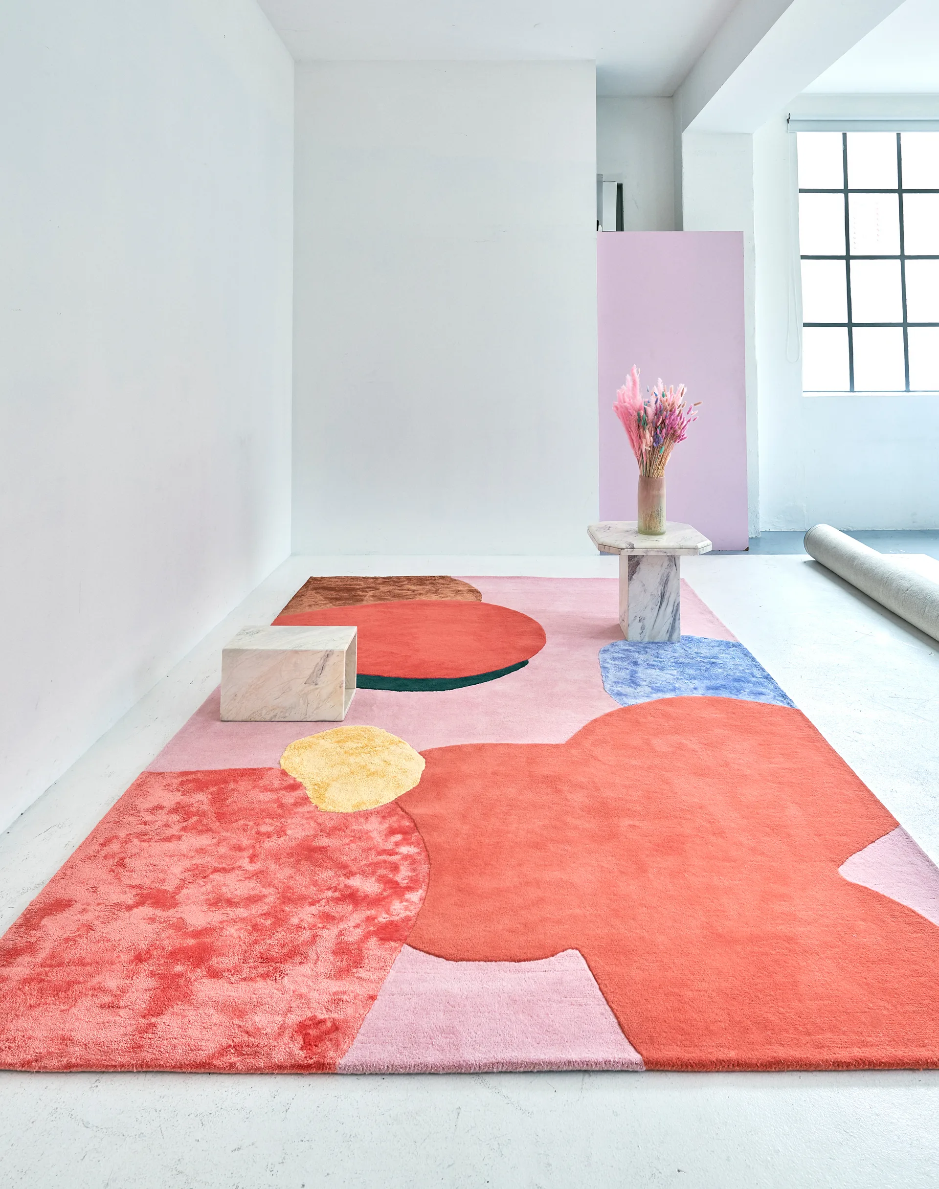 Flower Field wool rug 200x300 cm, Pink Layered