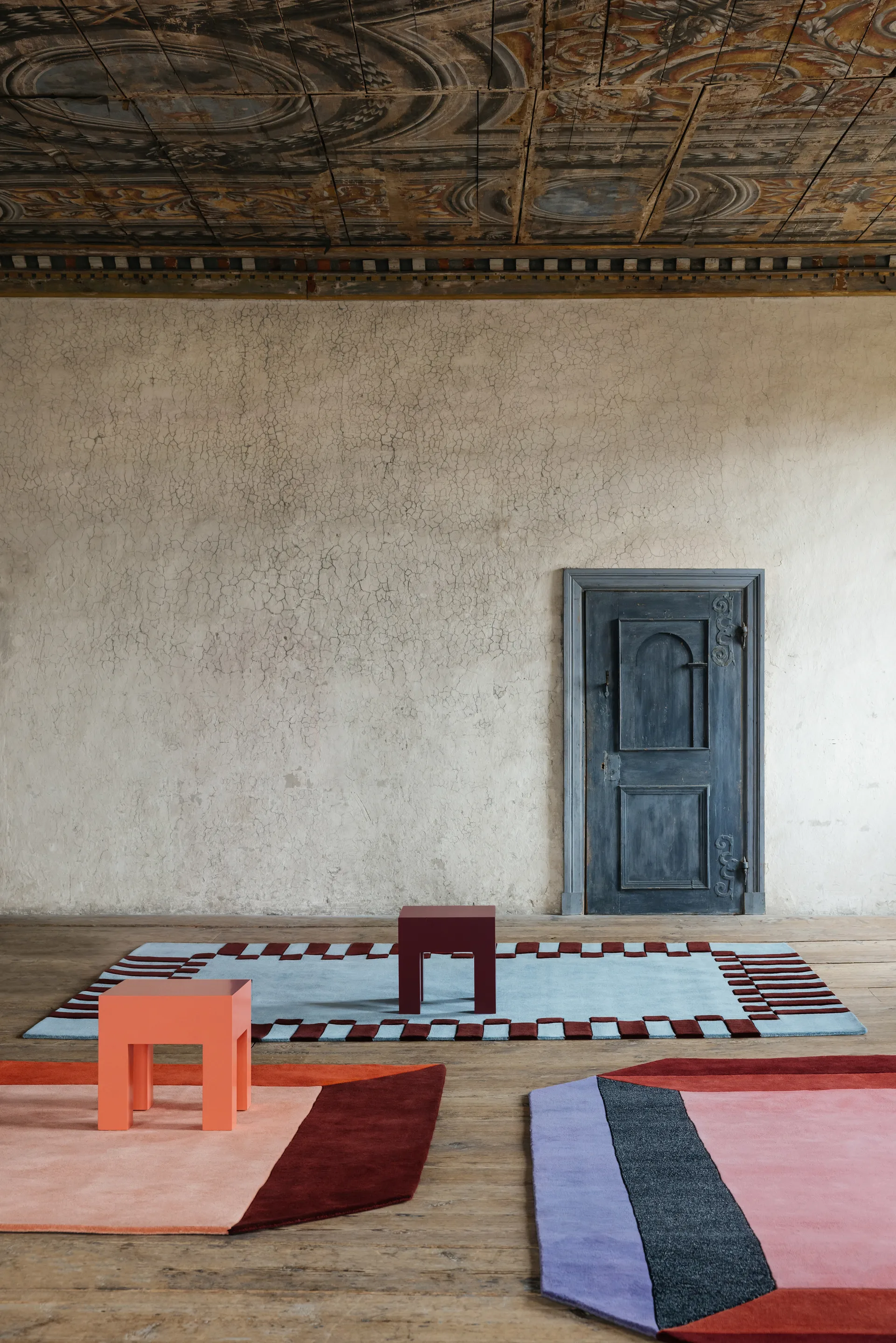 Teklan box wool rug, Corals, 250x350 cm Layered