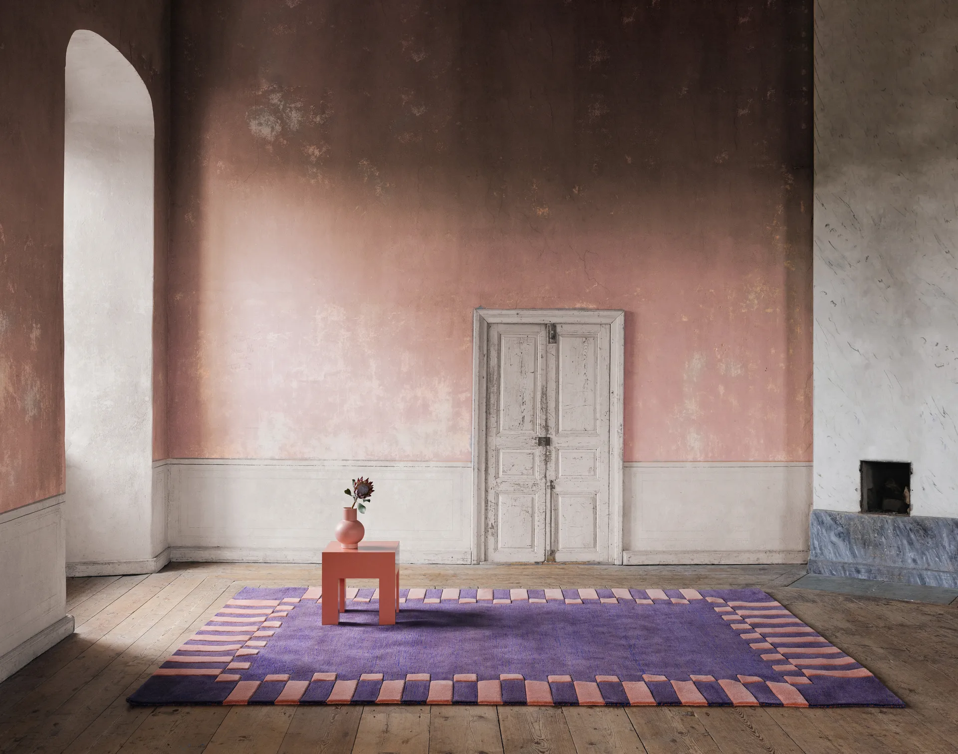 Teklan frame wool rug, Cobalt salmon, 300x400 cm Layered