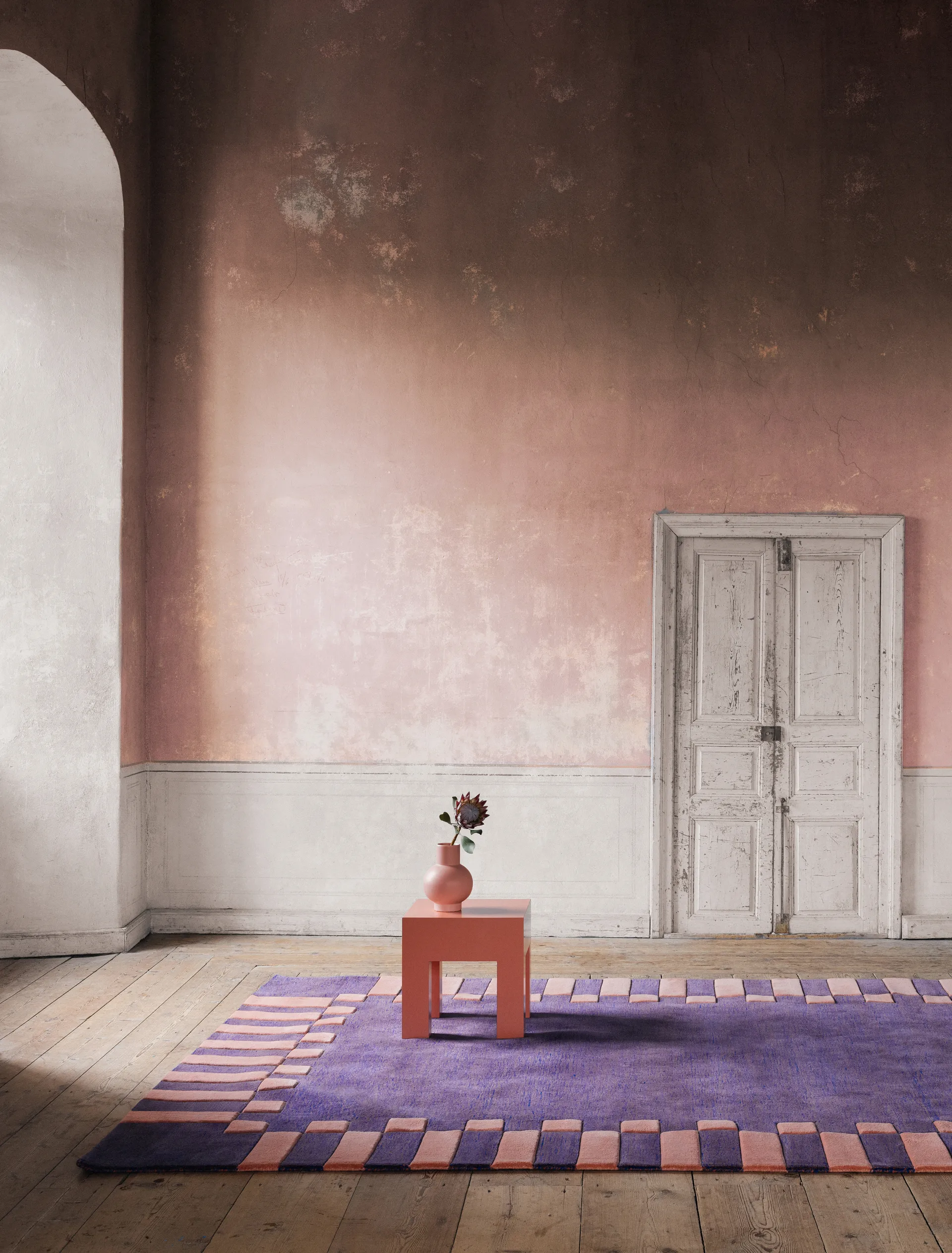 Teklan frame wool rug, Cobalt salmon, 300x400 cm Layered