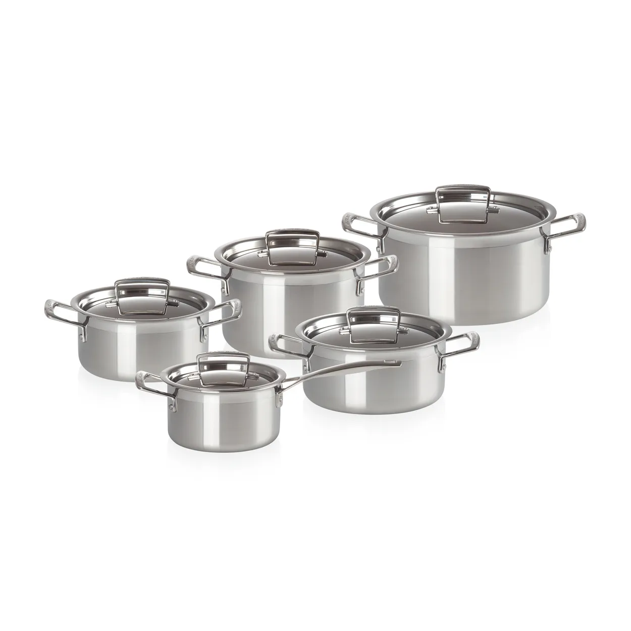 Le Creuset 3-Ply pot set 5 pieces | Scandinavian Design | Saucepan sets | Silver-coloured