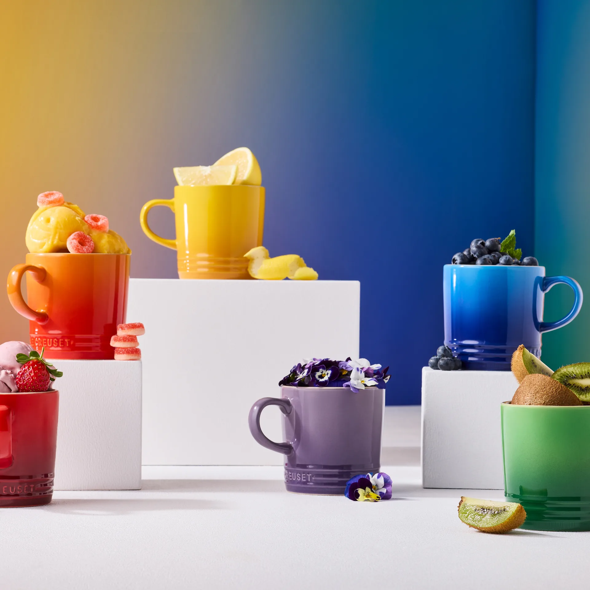 Signature stoneware coffee mug 6-piece, Rainbow Le Creuset