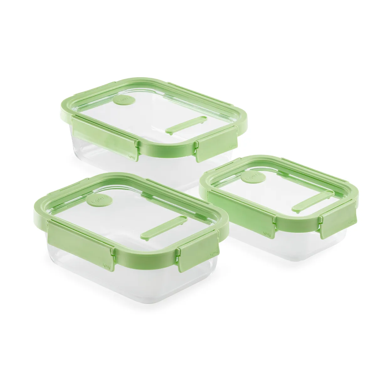 Lékué rectangular lunchbox 3 pieces Green | Scandinavian Design | Lunch boxes & food containers | Green