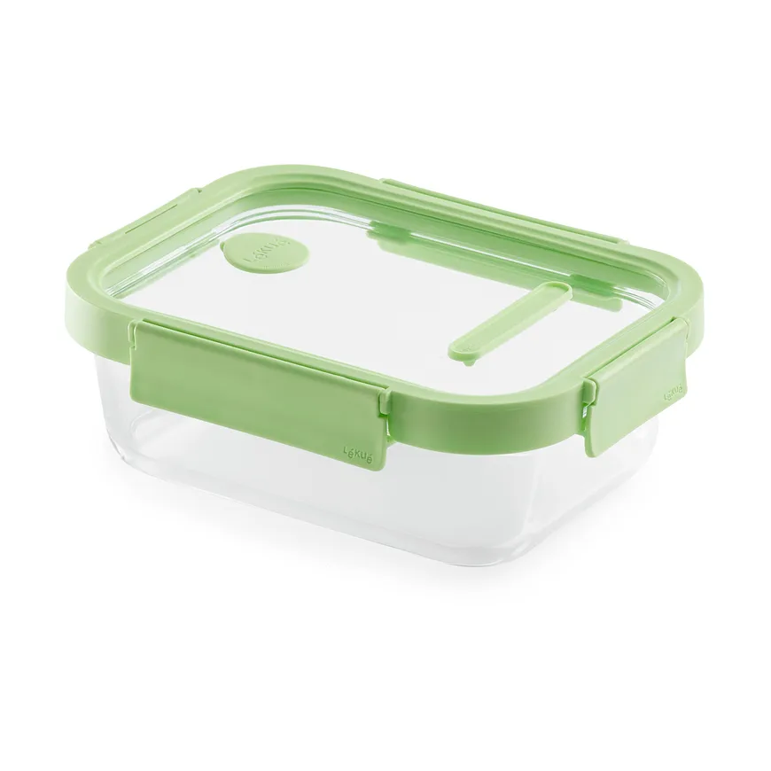 Lékué rectangular lunchbox glass 0.64 L Green | Scandinavian Design | Lunch boxes & food containers | Green