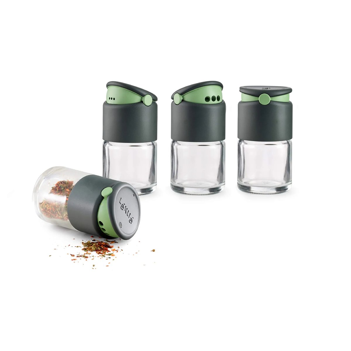 Lékué spice container with dosing lid 4-pack Grey | Scandinavian Design | Salt & Pepper shakers | Grey