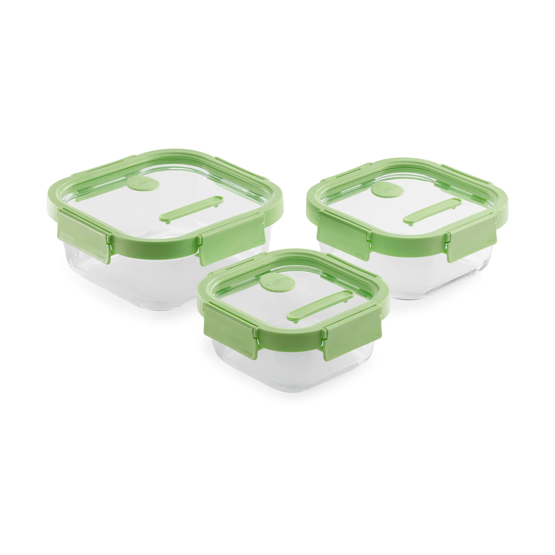 Lékué square lunchbox 3 pieces, Green Lékué