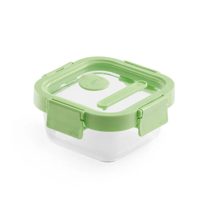 Lékué square lunchbox glass 0.32 L, Green Lékué