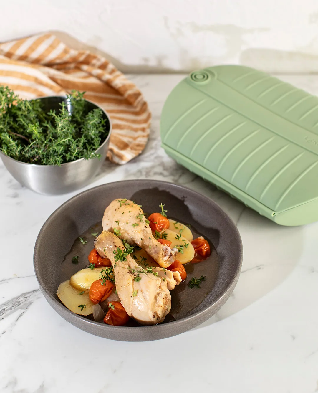 Lékué steamer, Green, with tray, 4-pack Lékué