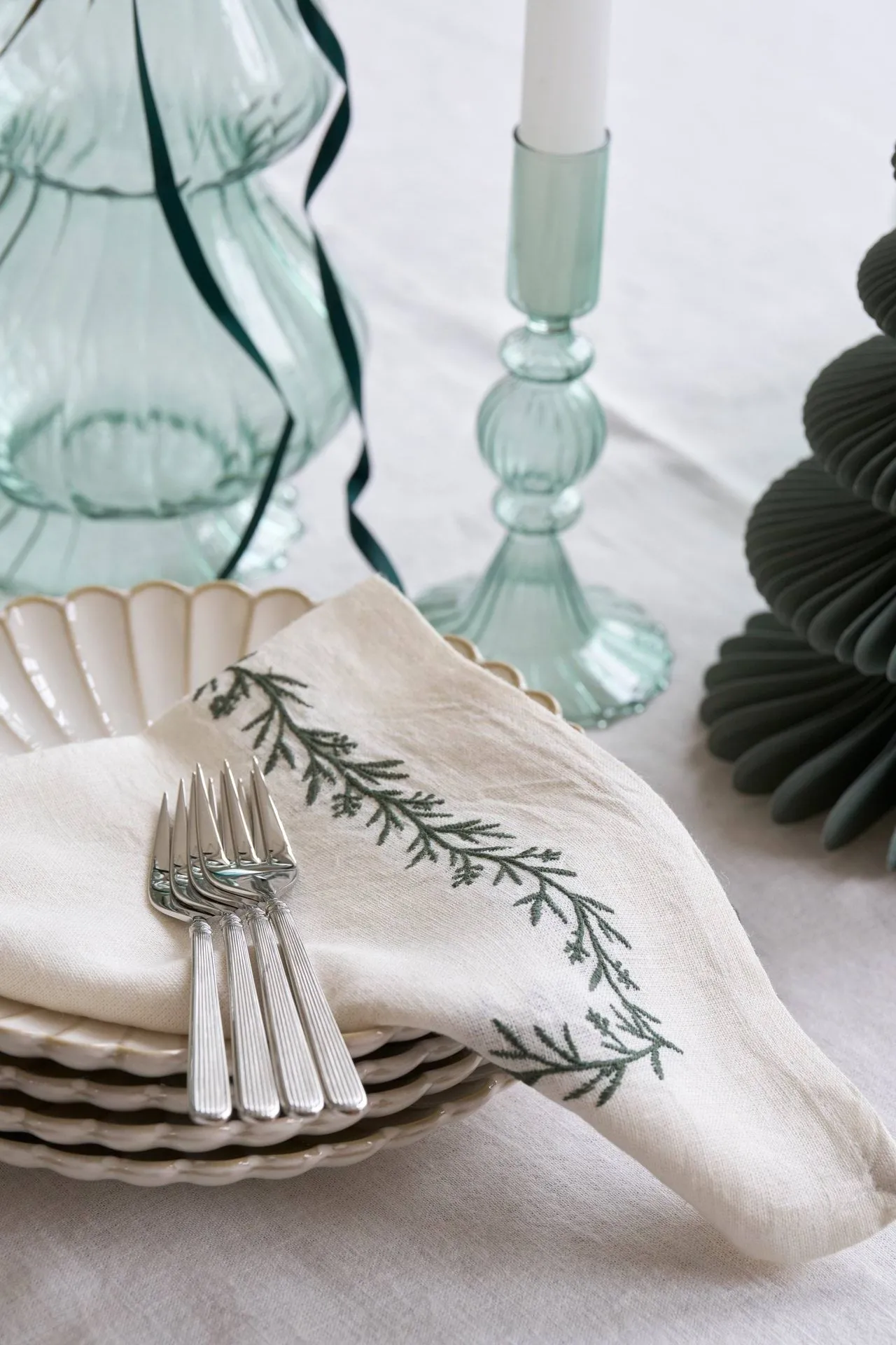 Abella fabric napkin, White-green, 45x45 cm Lene Bjerre