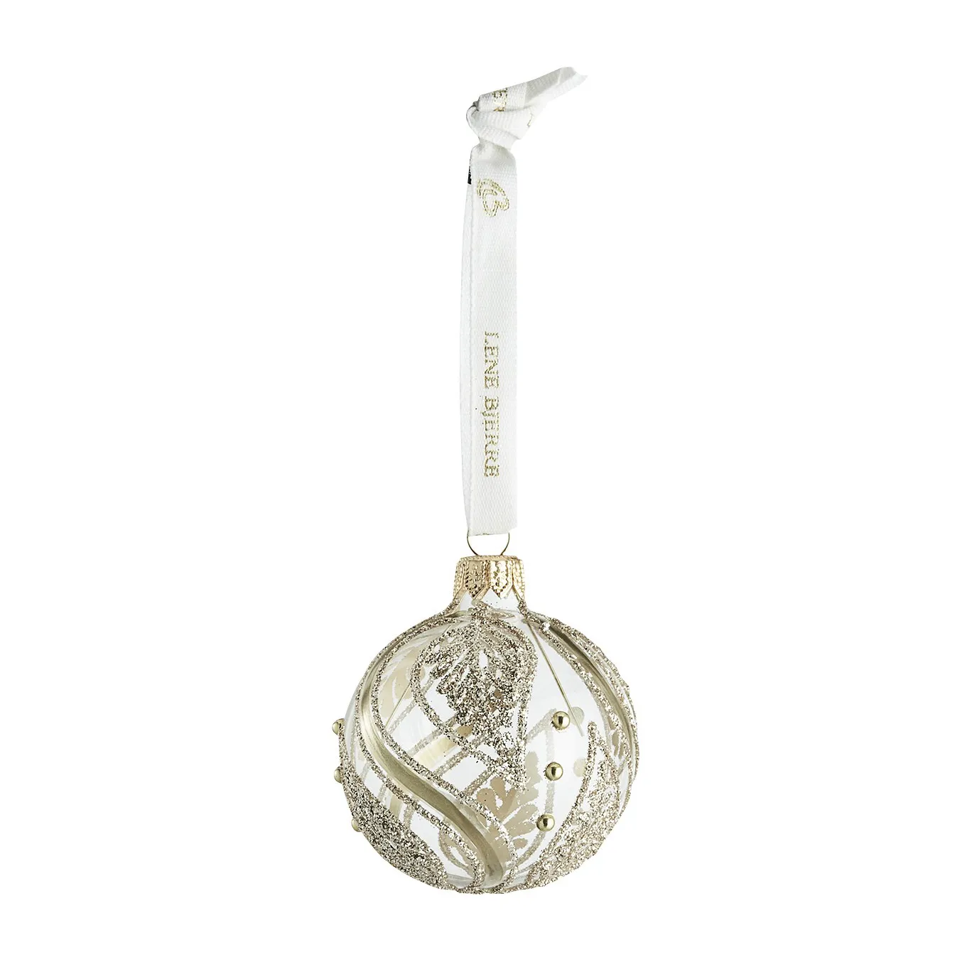 Cadelia Christmas Bauble with leaves Ø6 cm, Clear-gold Lene Bjerre