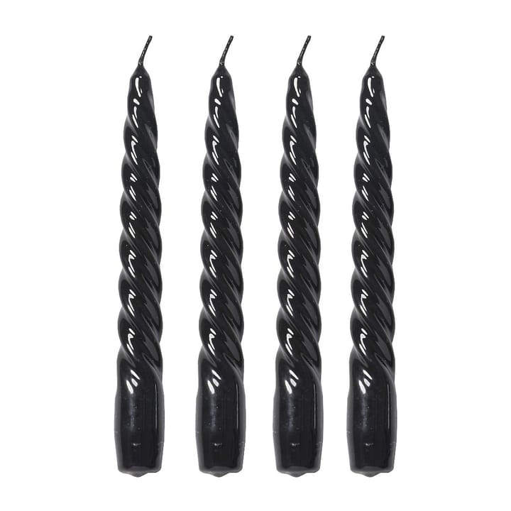 Laquer twisted candle 20 cm 4-pack - Black - Lene Bjerre