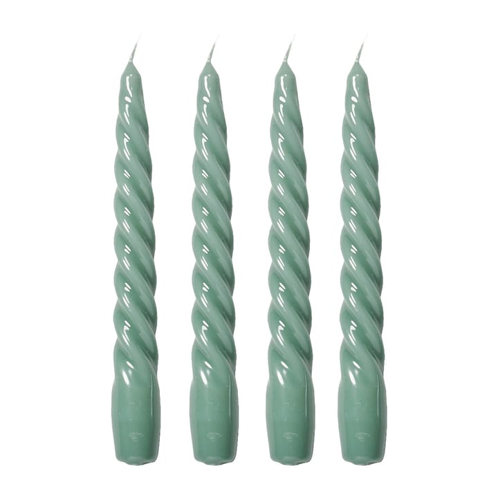 Laquer twisted candle 20 cm 4-pack - Green - Lene Bjerre