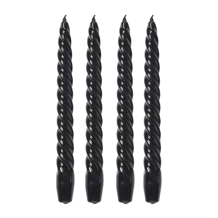Laquer twisted candle 25 cm 4-pack - Black - Lene Bjerre