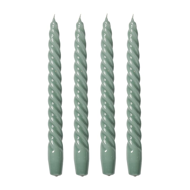 Laquer twisted candle 25 cm 4-pack - Green - Lene Bjerre