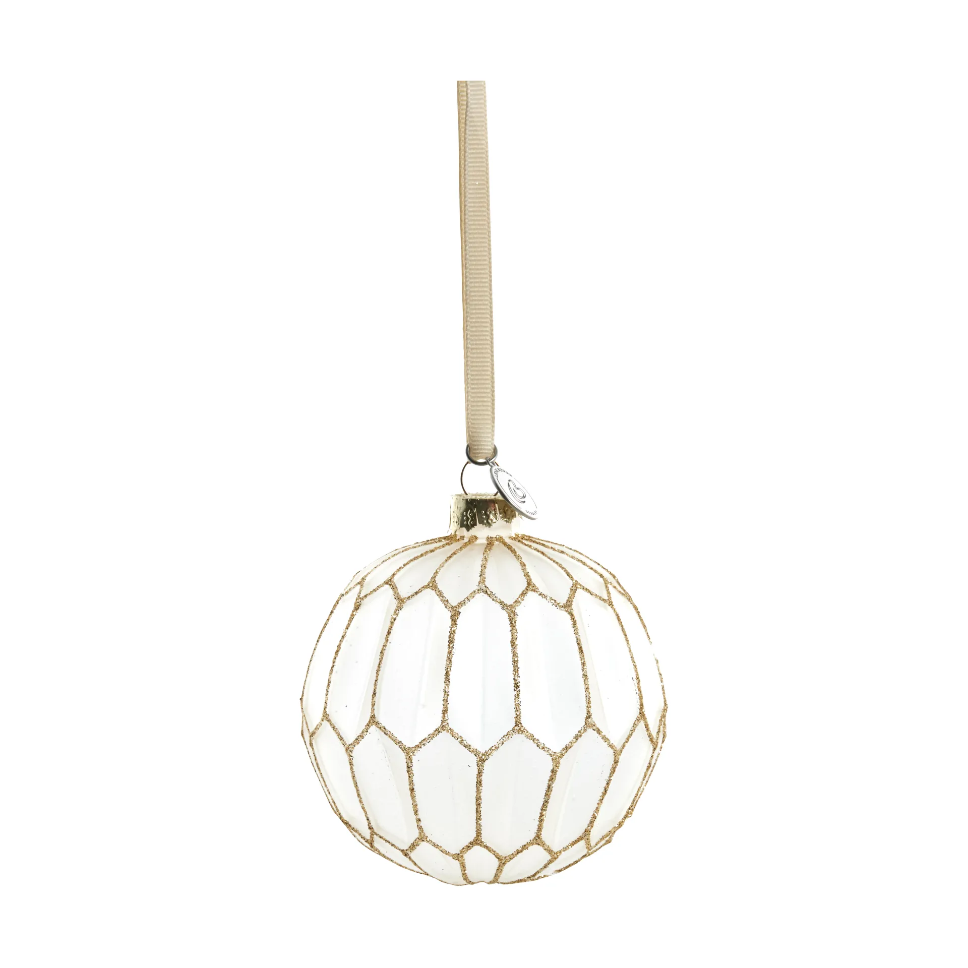 Navina Christmas bauble round Ø8 cm, White-Light gold Lene Bjerre