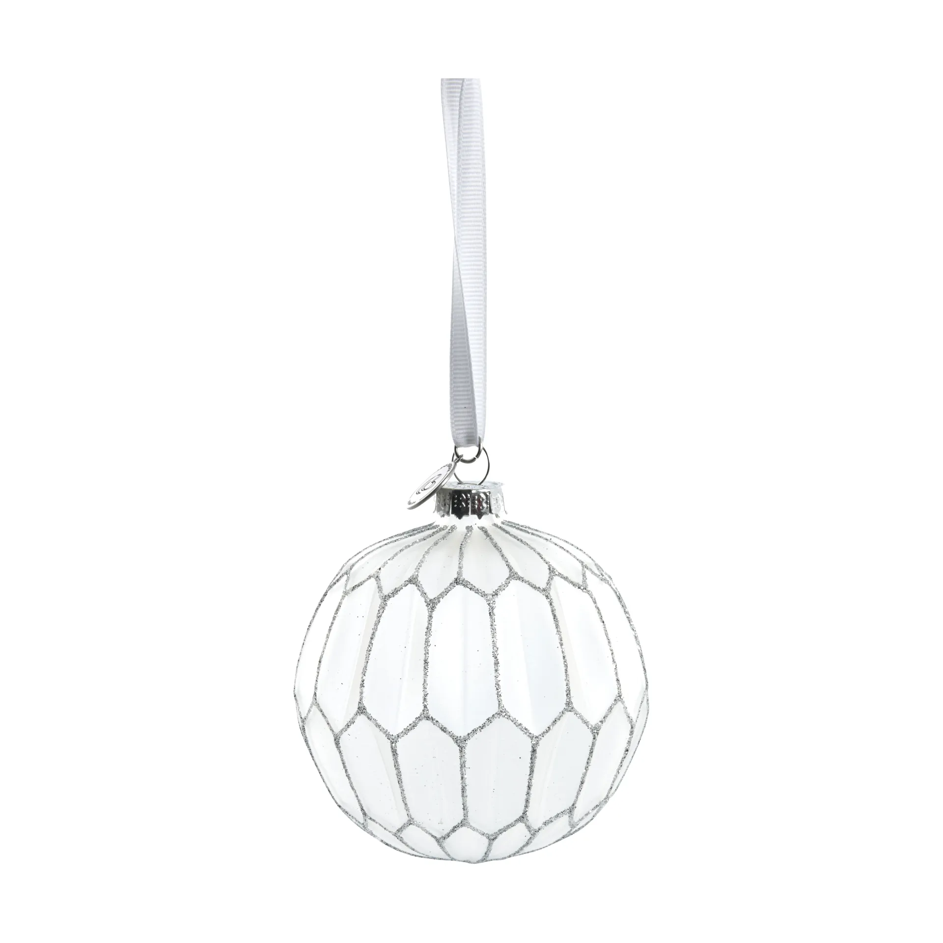 Navina Christmas bauble round Ø8 cm, White-Silver Lene Bjerre