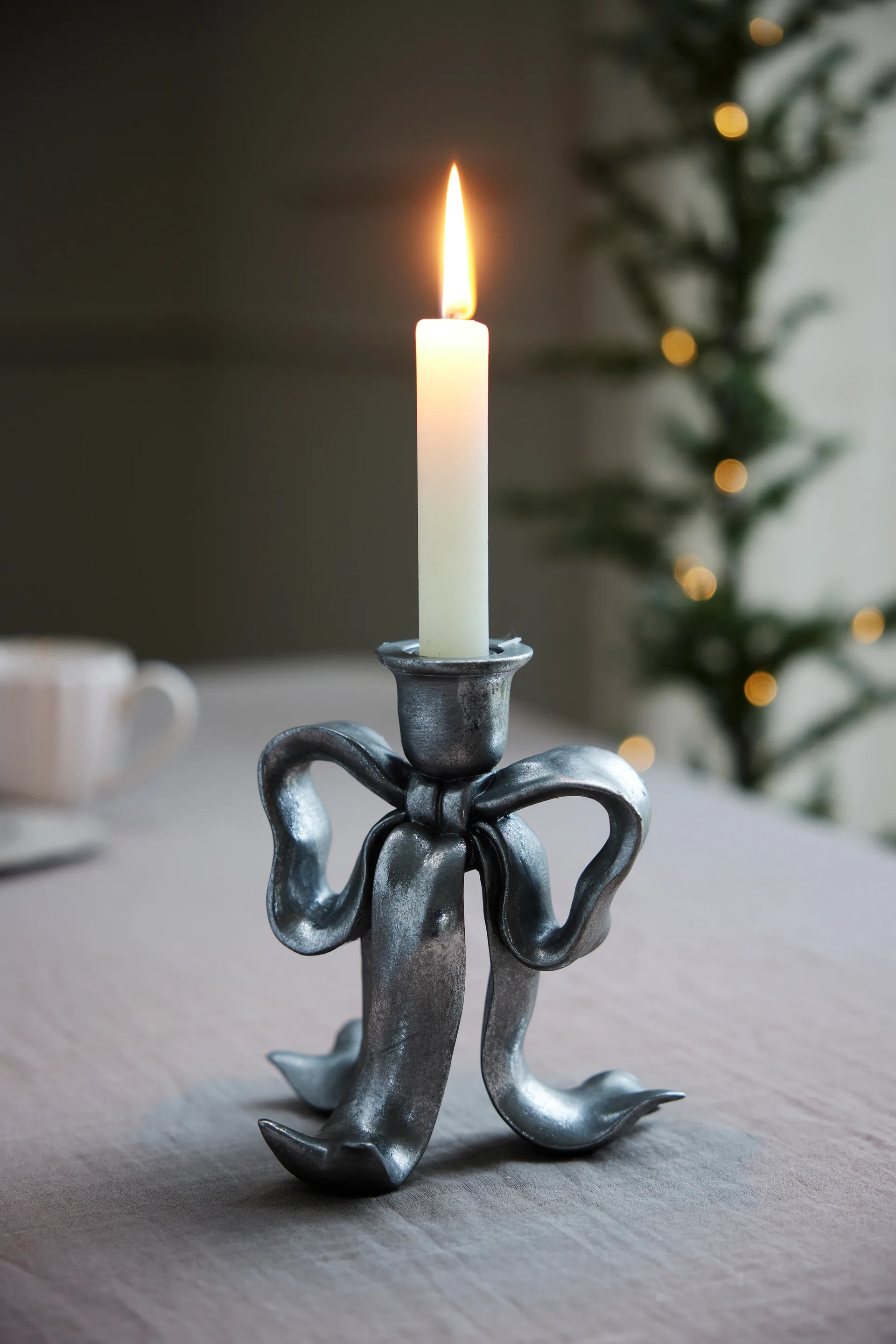 Serafina bow candle holder 19.7 cm, Antique silver Lene Bjerre
