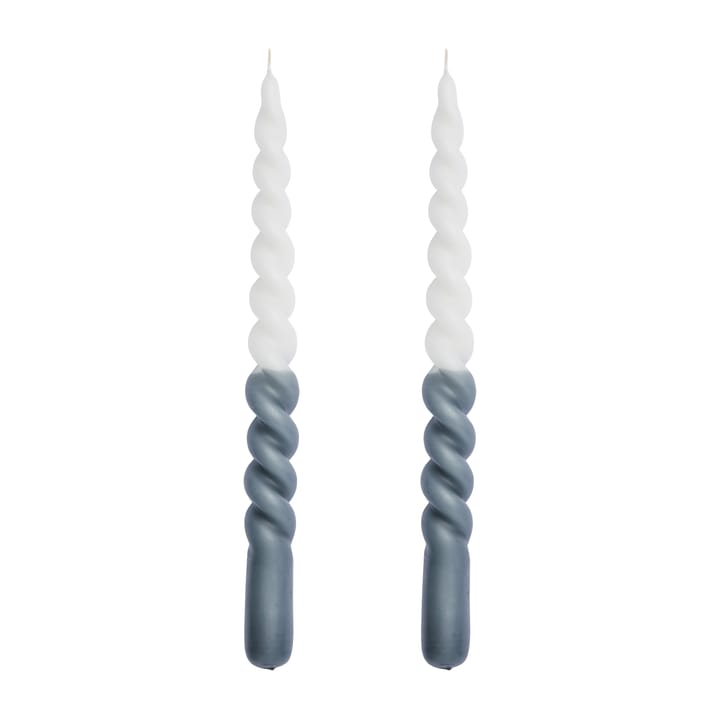 Twisted candle - two tone 25 cm 2-pack - Dark grey-white - Lene Bjerre
