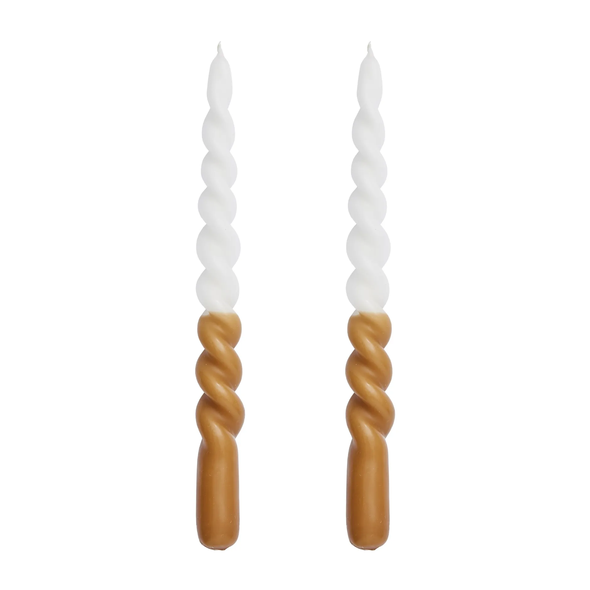 Twisted candle - two tone 25 cm 2-pack, Golden brown-white Lene Bjerre