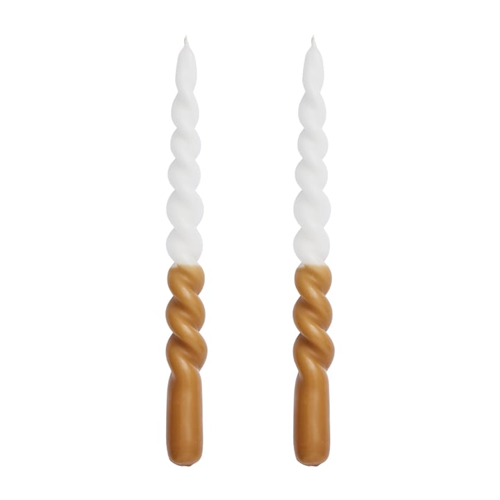Twisted candle - two tone 25 cm 2-pack - Golden brown-white - Lene Bjerre