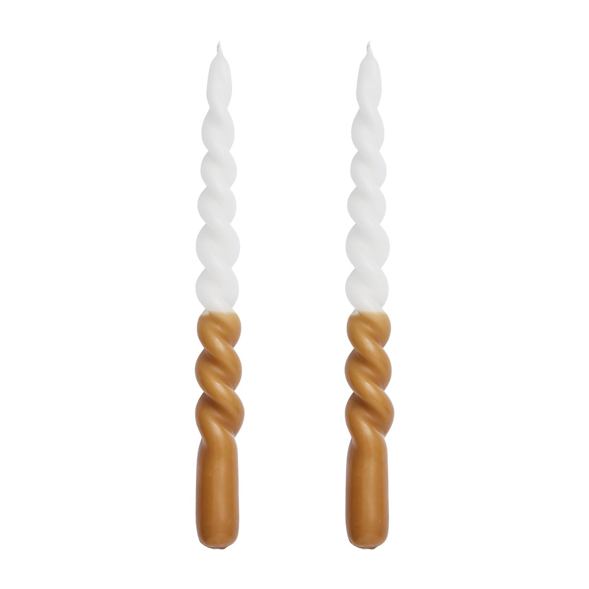 Lene Bjerre Twisted candle - two tone 25 cm 2-pack Golden brown-white