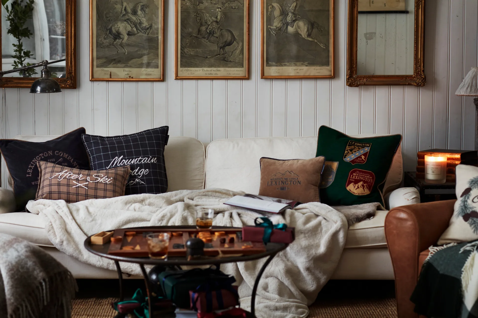 After Ski Checked Cotton Flannel cushion 30x50 cm, Beige-dark grey Lexington