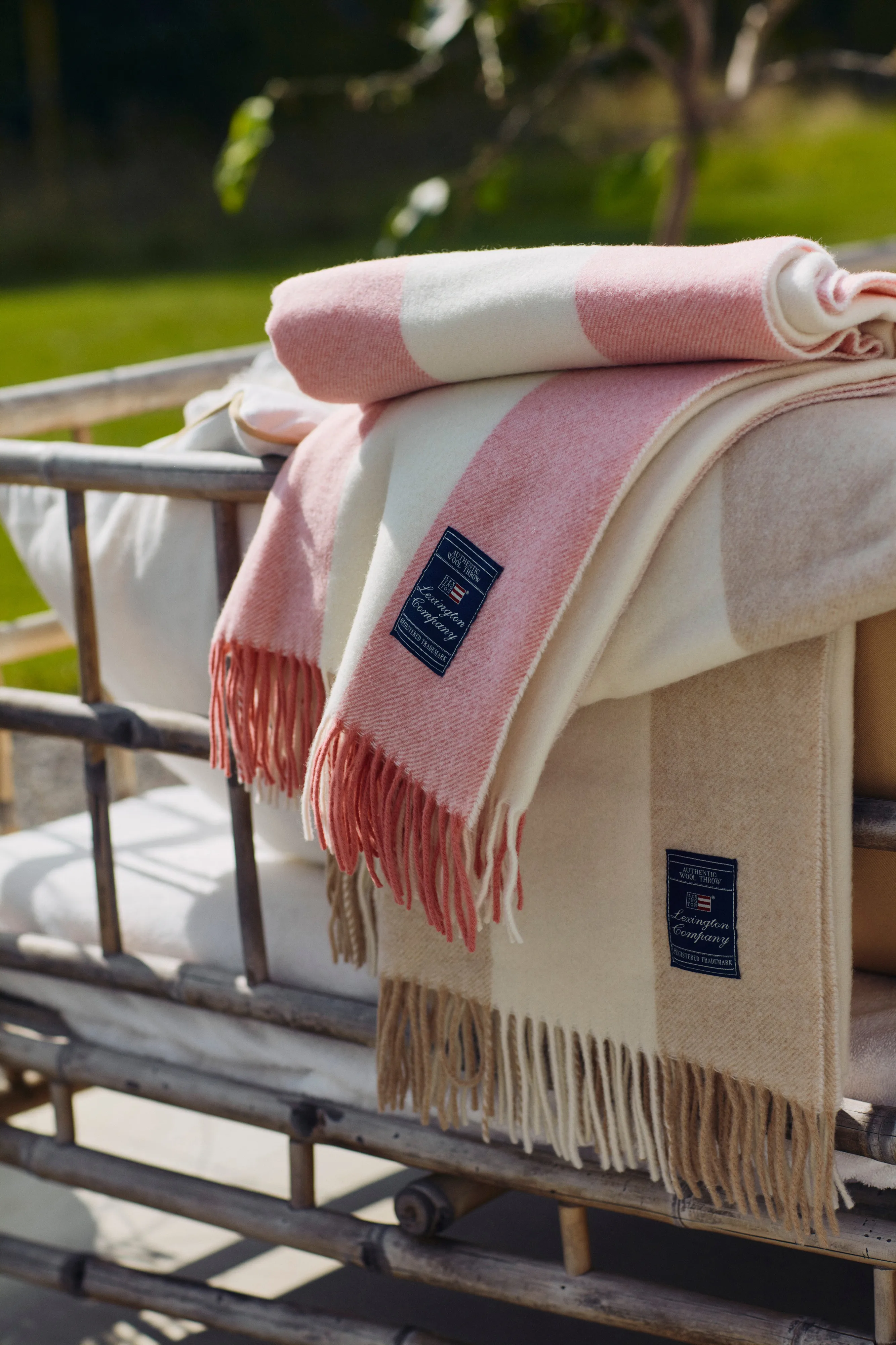 Block Striped Recycled Wool throw 130x170 cm, Oat-White