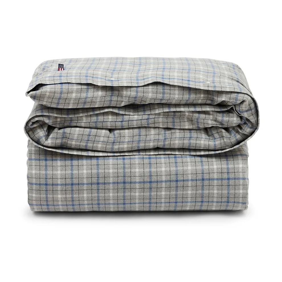 Checked cotton and flannel duvet cover 220x220 cm, Gray Melange/Blue/White Lexington