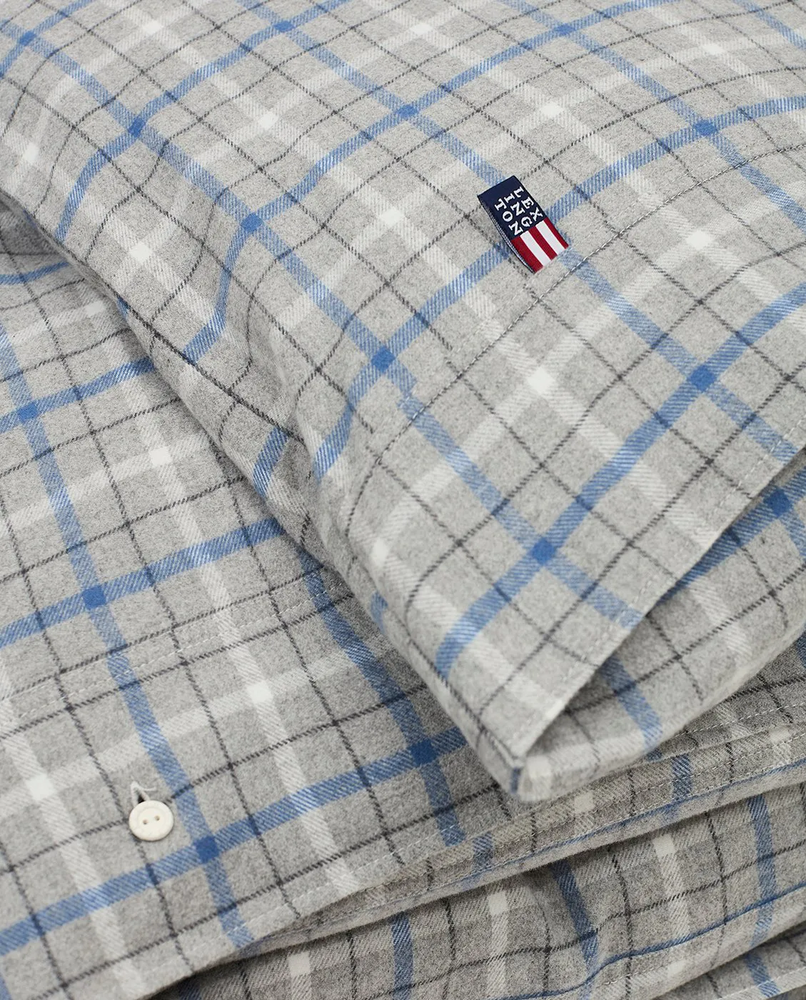 Checked cotton and flannel duvet cover 220x220 cm, Gray Melange/Blue/White Lexington