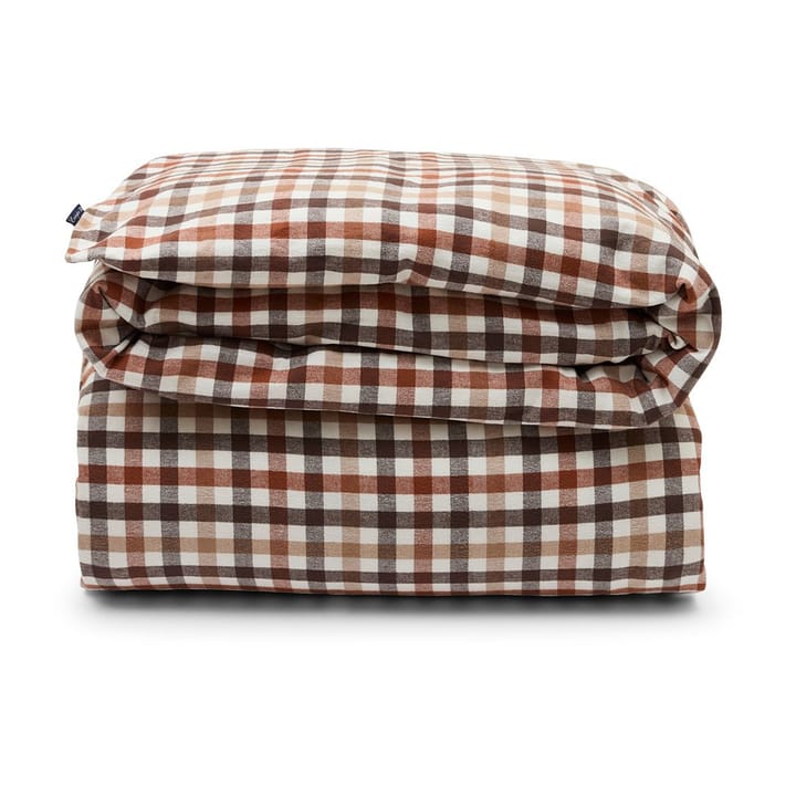 Checked cotton and flannel duvet cover 220x220 cm - Rustic Brown/Off White - Lexington