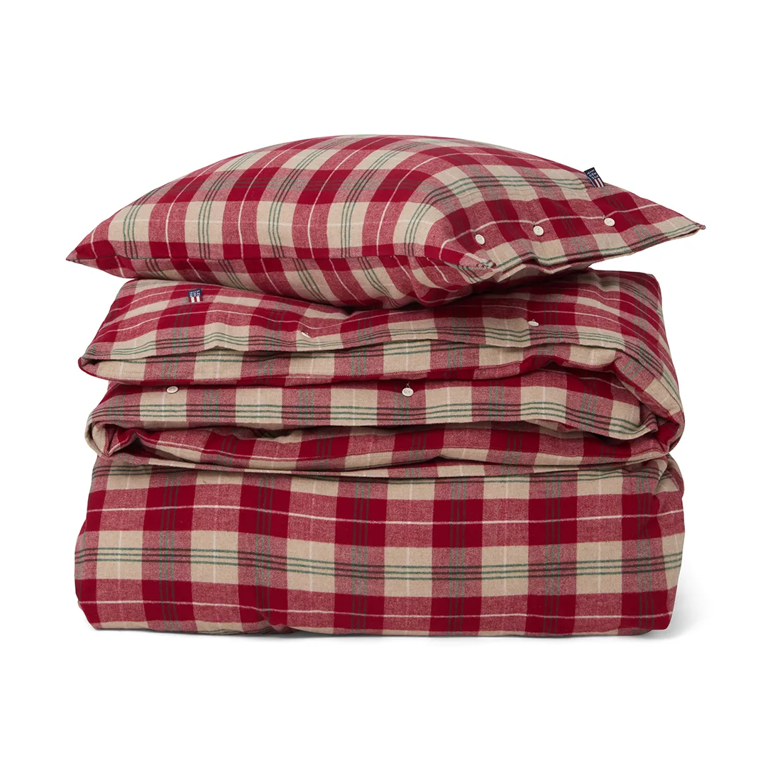 Checked cotton flannel bedding set, Red-beige-green-white Lexington