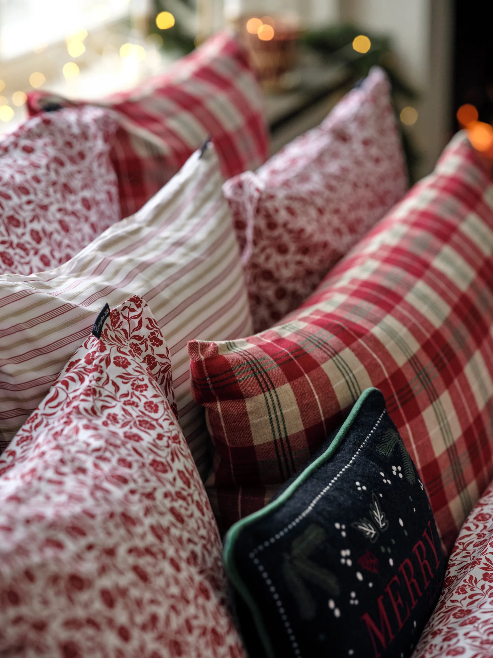 Checked cotton flannel bedding set, Red-beige-green-white Lexington