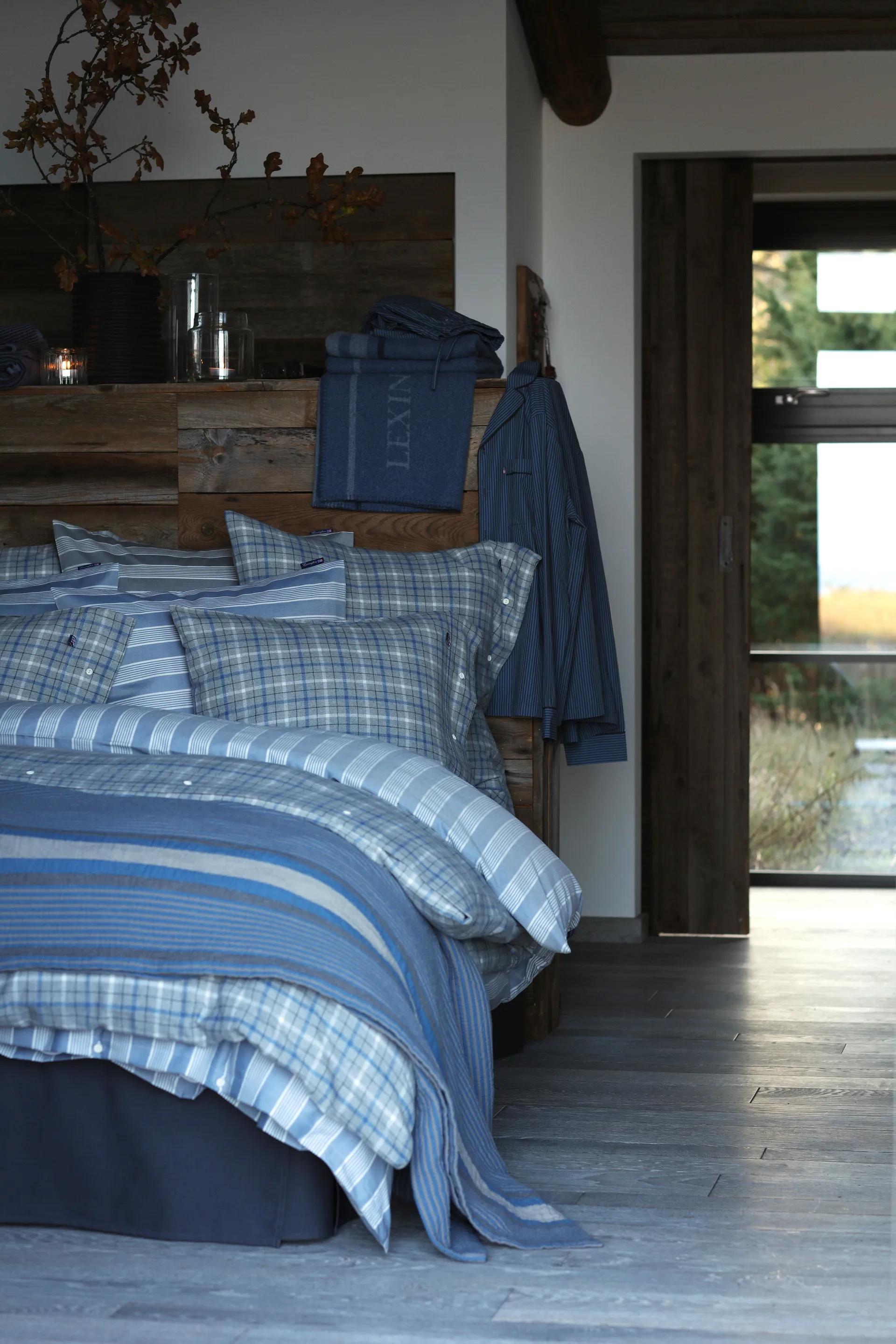 Checked Cotton Flannel duvet cover 150x210 cm, Grey-blue Lexington