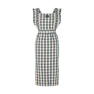 Checked cotton-linen apron - Green-Light beige-red - Lexington