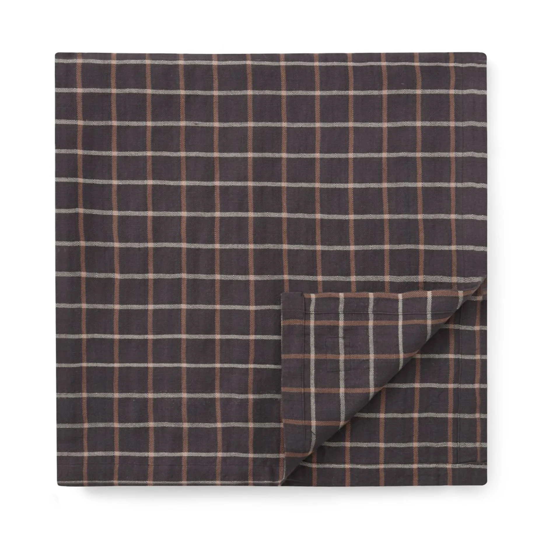 Checked Cotton Linen tablecloth 150x250 cm, Dark grey-beige Lexington
