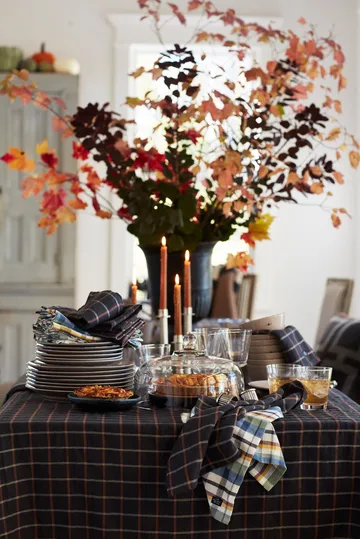 Checked Cotton Linen tablecloth 150x350 cm - Dark grey-beige - Lexington