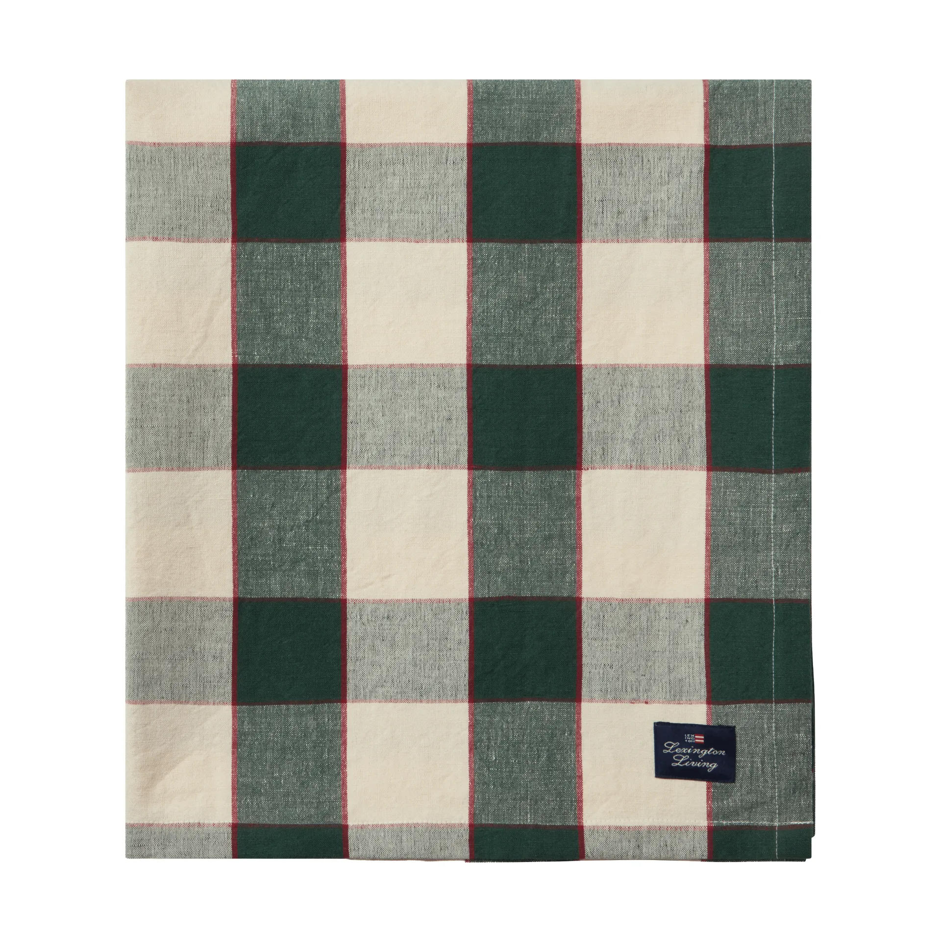 Checked Cotton Linen tablecloth 150x350 cm, Green-light beige-red Lexington