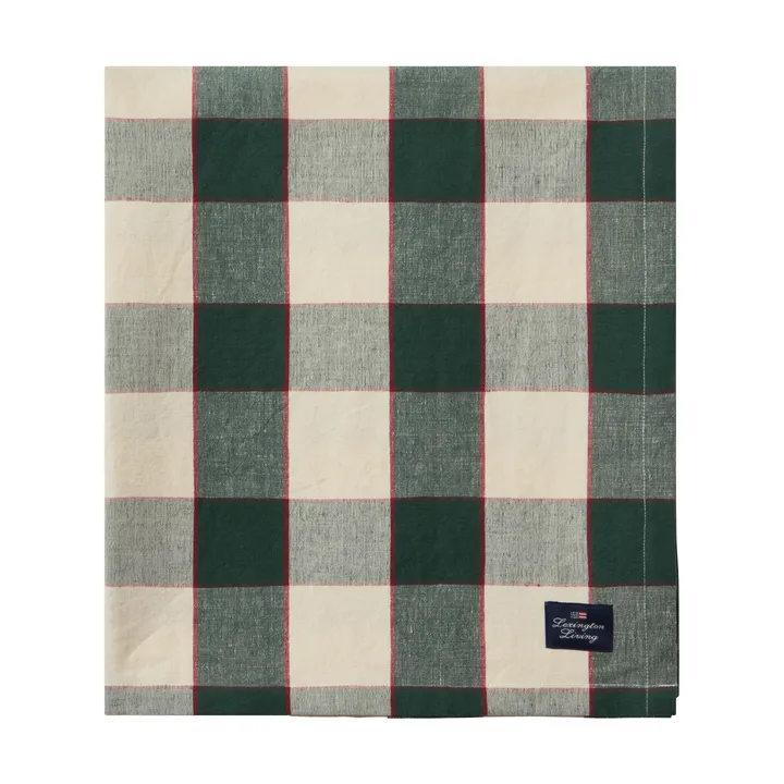 Checked Cotton Linen tablecloth 150x350 cm - Green-light beige-red - Lexington