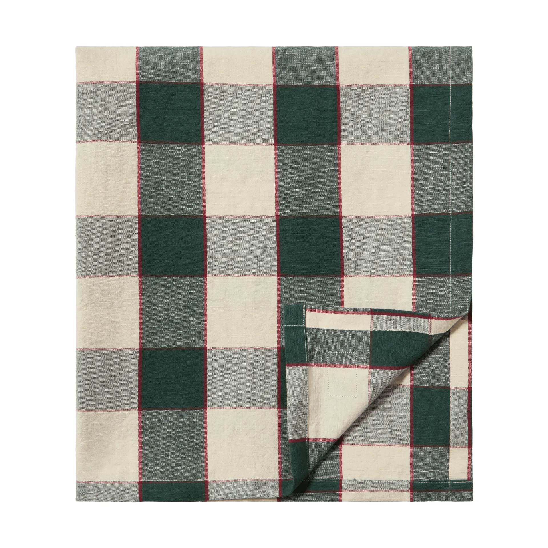 Checked Cotton Linen tablecloth 150x350 cm, Green-light beige-red Lexington