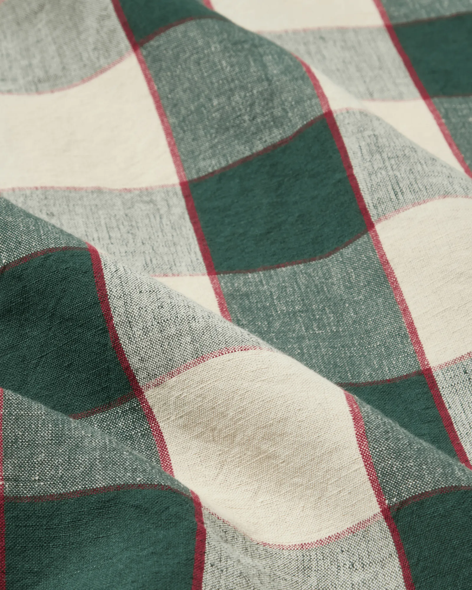 Checked Cotton Linen tablecloth 150x350 cm, Green-light beige-red Lexington