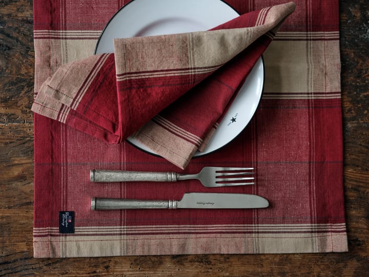 Checked linen-cotton placemat 40x50 cm, Red-beige Lexington