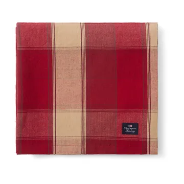 Checked linen-cotton tablecloth 150x350 cm - Red-beige - Lexington