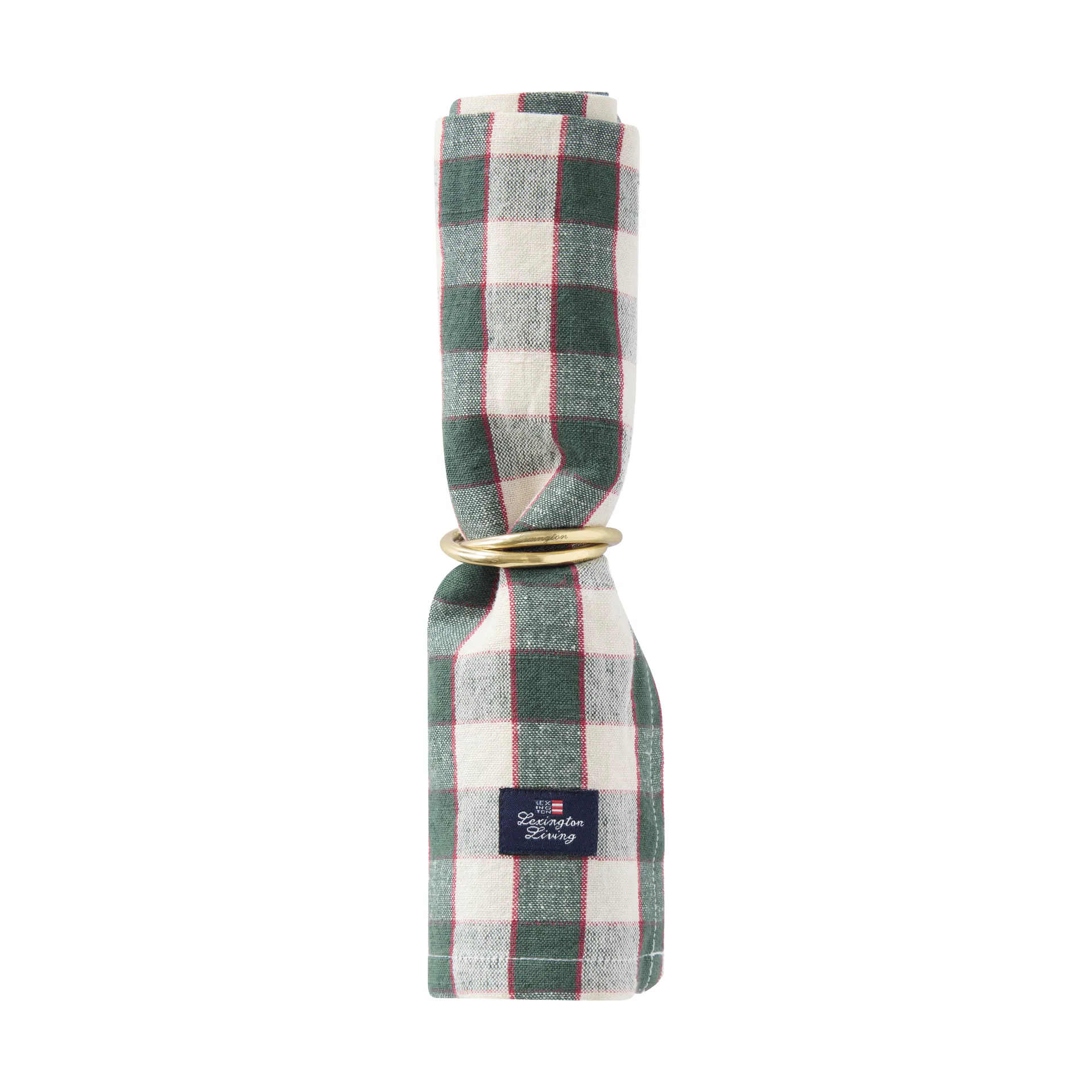 Checked Linen/Cotton fabric napkin 50x50 cm, Green-light beige-red Lexington